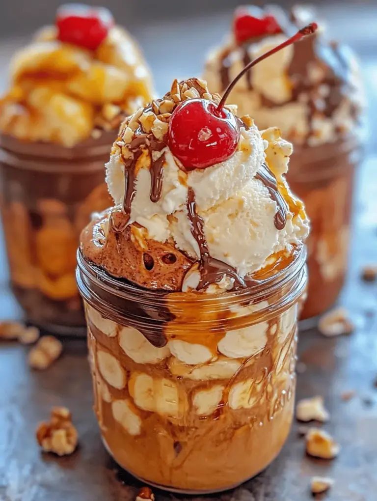 Imagine indulging in a classic banana split, but with a modern twist that elevates this beloved dessert into a charming and delightful experience. The banana split in a jar is a creative take on the traditional ice cream treat, combining simplicity, nostalgia, and an eye-catching presentation that is sure to impress. This recipe is not only easy to prepare but also allows for personalized layers of flavor that can transport you back to those joyful childhood memories of enjoying a sundae on a hot summer day.