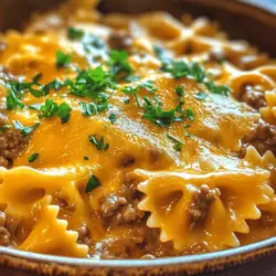 In the world of comfort food, few dishes can compete with the rich, creamy, and utterly satisfying flavors of Cheesy Beef and Bowtie Pasta. This dish is a delightful combination of tender bowtie pasta, savory ground beef, and a luscious garlic butter sauce, topped with a generous sprinkle of cheese. It perfectly balances flavors and textures, making it an ideal choice for a weeknight dinner or a cozy gathering among family and friends.