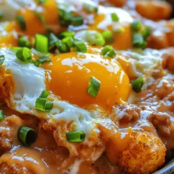 Delve into the delightful world of breakfast with our Tater Tot Breakfast Bowl featuring savory sausage gravy. This hearty dish combines crispy tater tots, rich sausage gravy, fluffy eggs, and melted cheddar cheese for a morning meal that's as satisfying as it is delicious. Picture a warm bowl filled with golden-brown tater tots, a generous drizzle of creamy gravy, perfectly cooked eggs, and a sprinkle of cheese melting into the mix. Whether you're looking for a weekend brunch idea or a comforting breakfast option for busy weekdays, this recipe is sure to please.