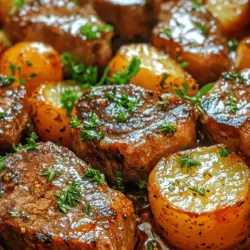 Imagine a dish that combines the succulent tenderness of perfectly seared steak bites with the comforting appeal of golden, tender baby potatoes, all enveloped in a rich, aromatic garlic butter sauce. This is the essence of Sizzling Garlic Butter Steak Bites & Potatoes, a culinary masterpiece that not only excites the palate but also serves as a splendid weeknight meal.