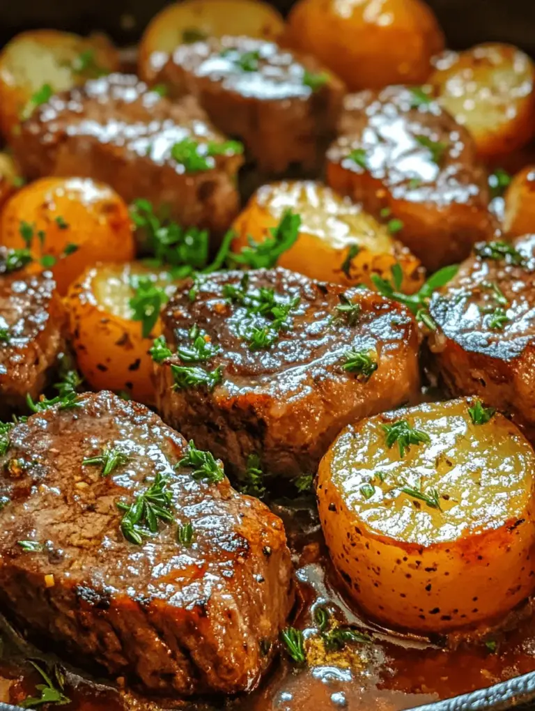 Imagine a dish that combines the succulent tenderness of perfectly seared steak bites with the comforting appeal of golden, tender baby potatoes, all enveloped in a rich, aromatic garlic butter sauce. This is the essence of Sizzling Garlic Butter Steak Bites & Potatoes, a culinary masterpiece that not only excites the palate but also serves as a splendid weeknight meal.