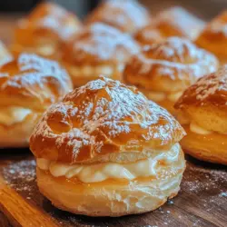 Italian Cream Puffs, known for their light and airy texture, are a beloved dessert that melds the richness of custard with the delicate crispness of perfectly baked choux pastry. This delightful treat is a staple in Italian pastry shops, captivating dessert lovers with its elegant presentation and satisfying flavor. Whether served at festive gatherings, family celebrations, or simply as a weekend indulgence, these cream puffs are sure to impress.