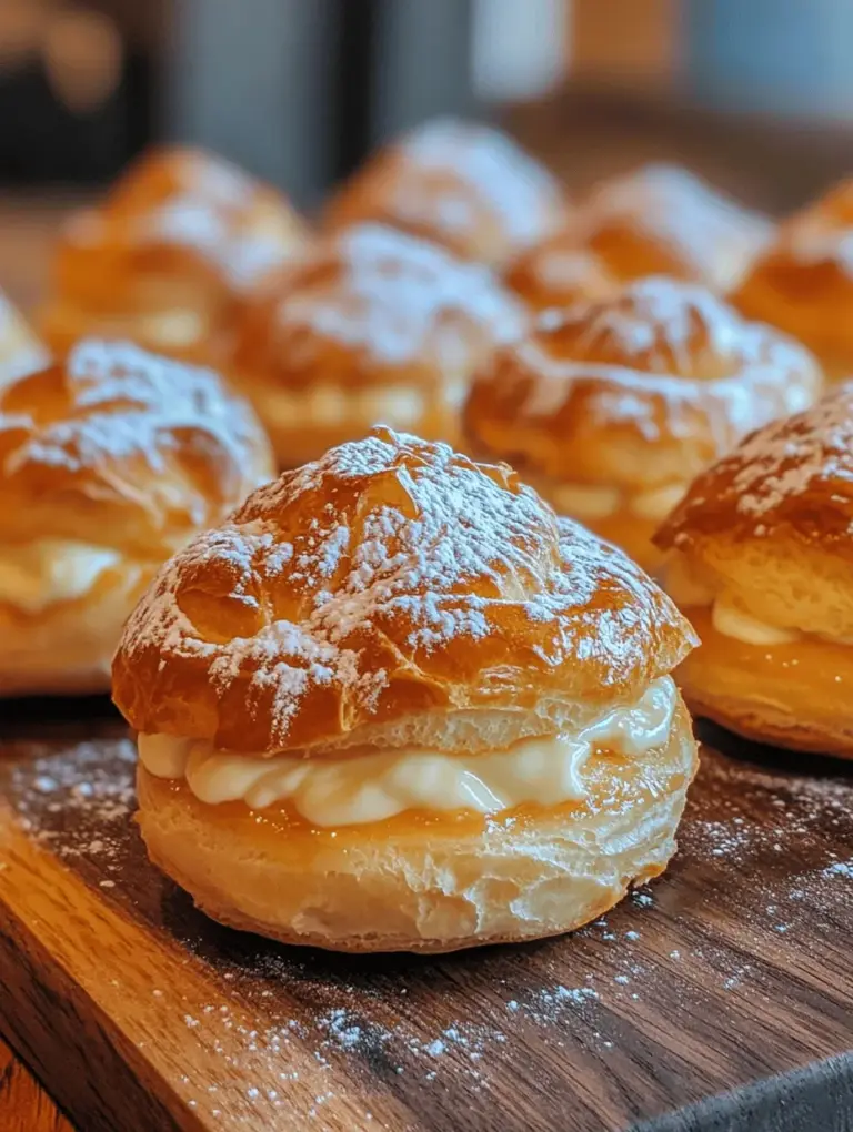 Italian Cream Puffs, known for their light and airy texture, are a beloved dessert that melds the richness of custard with the delicate crispness of perfectly baked choux pastry. This delightful treat is a staple in Italian pastry shops, captivating dessert lovers with its elegant presentation and satisfying flavor. Whether served at festive gatherings, family celebrations, or simply as a weekend indulgence, these cream puffs are sure to impress.