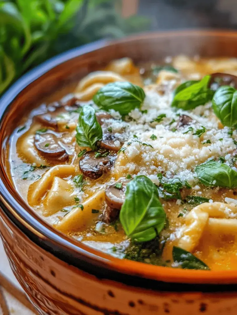 If you're seeking a warm, comforting dish that combines rich flavors with nourishing ingredients, look no further than Creamy Parmesan Mushroom and Spinach Tortellini Soup. This delightful recipe encapsulates the essence of comfort food, making it perfect for chilly evenings, cozy family dinners, or even as a hearty lunch option. The unique blend of earthy mushrooms, vibrant spinach, and creamy Parmesan cheese results in a bowl of goodness that is not only satisfying but also brimming with nutrients.