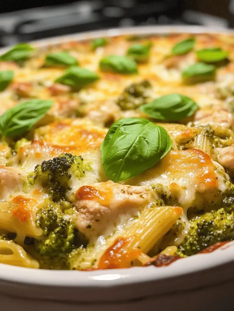 The appeal of this pasta bake lies in its perfect blend of flavors and textures. The creamy sauce envelops the pasta, chicken, and vegetables, creating a delightful contrast that is both indulgent and nourishing. The pesto adds a burst of fresh, herbal flavor that elevates the dish, while the broccoli provides a satisfying crunch and a dose of nutrients. This recipe is versatile, allowing you to customize it by adding your favorite ingredients or adjusting the level of creaminess to suit your taste.