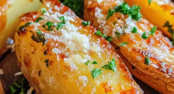 Crispy Baked Garlic Parmesan Potato Wedges