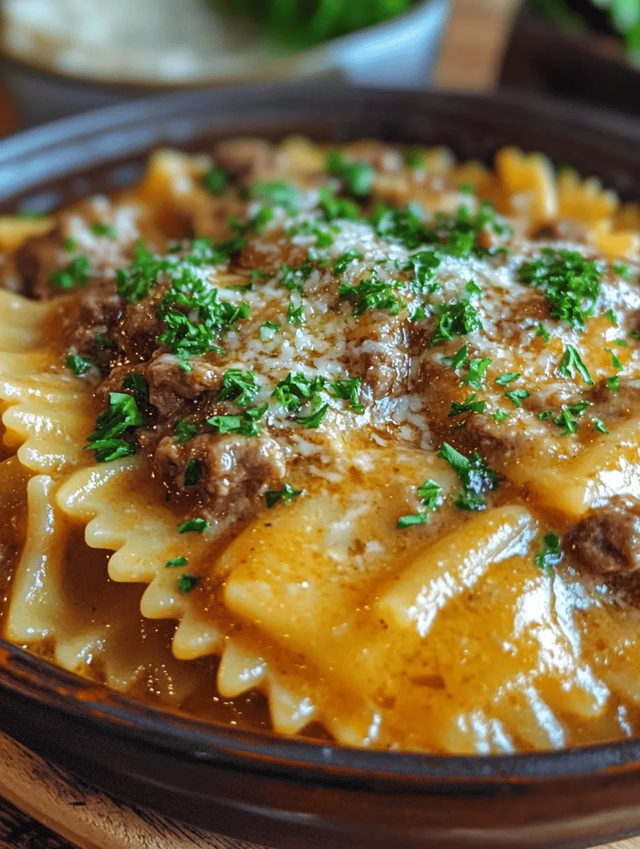 Creamy Beef and Bowtie Pasta is a dish that beautifully marries rich flavors with comforting textures, making it an irresistible choice for family dinners or weeknight meals. This recipe features tender bowtie pasta enveloped in a luscious cream sauce, accompanied by seasoned ground beef that brings a hearty satisfaction to every bite. With its creamy consistency and savory notes, this dish is perfect for those looking to indulge in a filling yet uncomplicated meal.