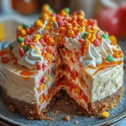 If you’re looking for a dessert that combines nostalgia with a burst of whimsical colors and flavors, the No Bake Fruity Pebbles Cheesecake is your answer. This delightful treat brings back memories of childhood breakfasts, but with a sophisticated twist that makes it perfect for any occasion. Imagine a creamy cheesecake infused with the vibrant flavors of fruity cereal, all without the need for an oven. This recipe not only saves you time but also allows you to enjoy a delicious dessert that is sure to impress both kids and adults alike.