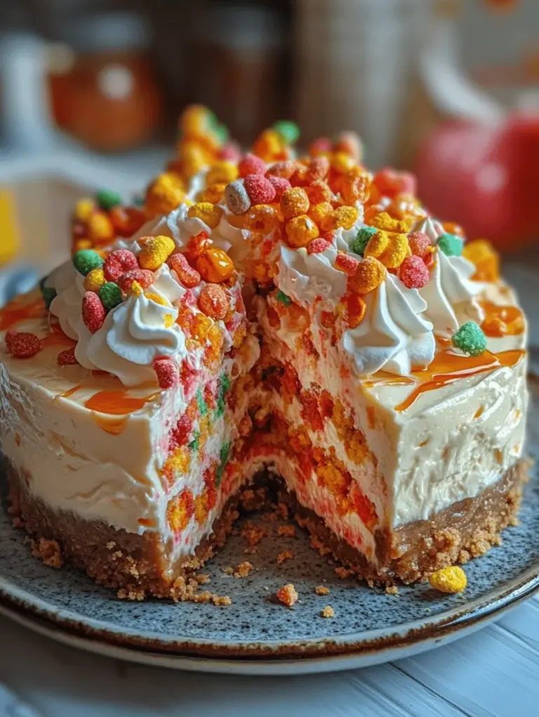 If you’re looking for a dessert that combines nostalgia with a burst of whimsical colors and flavors, the No Bake Fruity Pebbles Cheesecake is your answer. This delightful treat brings back memories of childhood breakfasts, but with a sophisticated twist that makes it perfect for any occasion. Imagine a creamy cheesecake infused with the vibrant flavors of fruity cereal, all without the need for an oven. This recipe not only saves you time but also allows you to enjoy a delicious dessert that is sure to impress both kids and adults alike.