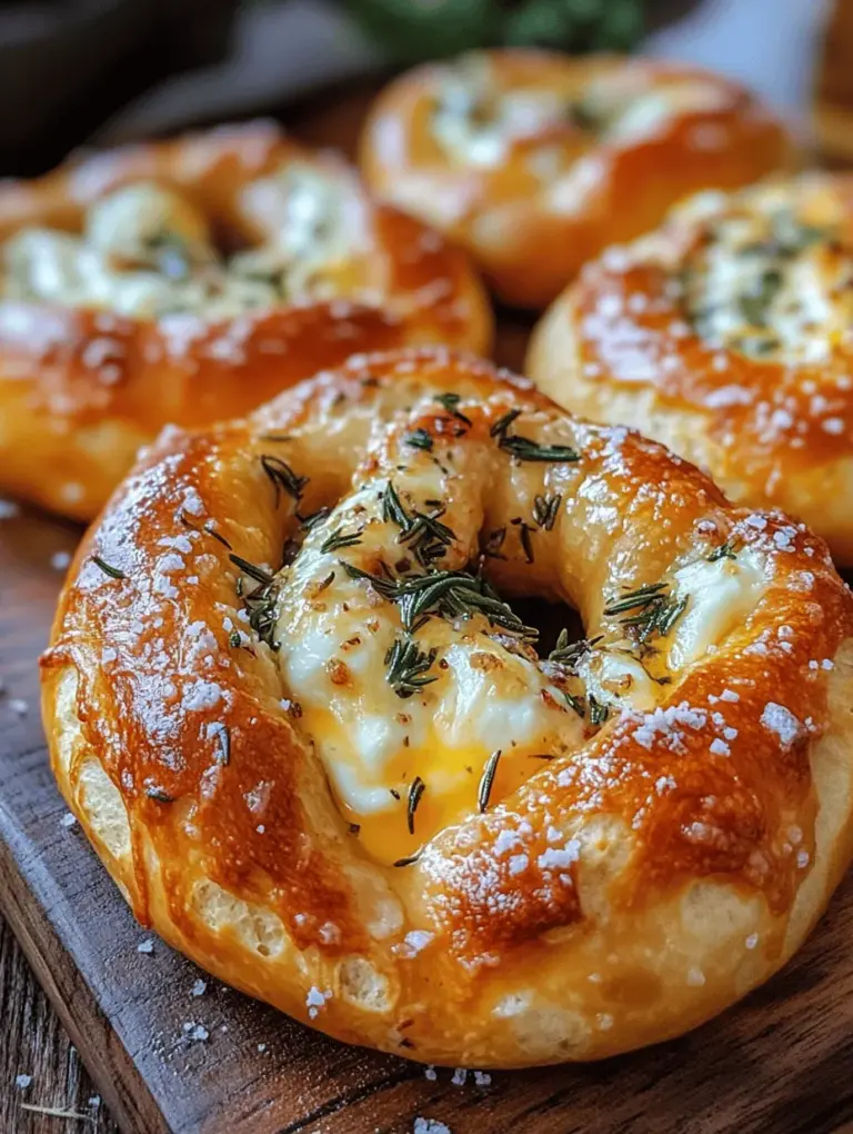 Soft pretzels are a beloved snack that seamlessly marries a chewy texture with a rich and satisfying flavor. Traditionally enjoyed at fairs, sporting events, and street corners, these delectable treats have a long-standing place in culinary culture. However, the recipe for Mozzarella Stuffed Rosemary Parmesan Soft Pretzels takes this classic snack to a new level by adding gooey mozzarella cheese and fragrant rosemary into the mix. The result is an irresistible twist on a timeless favorite, making these pretzels perfect for any occasion—be it a cozy gathering, game day, or simply an indulgent treat for yourself.