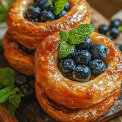 Before diving into the recipe, it’s essential to understand puff pastry, the star ingredient of our Blueberry Pastry Rings. Puff pastry is a light, flaky pastry made from layers of dough and butter that create a delightful, airy texture when baked. The magic of puff pastry lies in its unique lamination process, where the dough is repeatedly rolled and folded with butter to create multiple layers. When baked, the water in the butter creates steam, causing the layers to puff up and separate, resulting in that characteristic flakiness.