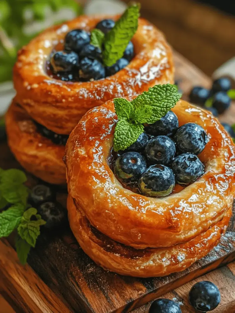 Before diving into the recipe, it’s essential to understand puff pastry, the star ingredient of our Blueberry Pastry Rings. Puff pastry is a light, flaky pastry made from layers of dough and butter that create a delightful, airy texture when baked. The magic of puff pastry lies in its unique lamination process, where the dough is repeatedly rolled and folded with butter to create multiple layers. When baked, the water in the butter creates steam, causing the layers to puff up and separate, resulting in that characteristic flakiness.