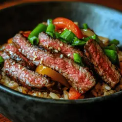 The Sizzling Beef and Pepper Rice Bowl is a delightful culinary creation that brings together the scrumptious flavors of tender beef, vibrant bell peppers, and fragrant rice into one satisfying meal. This dish is not only visually appealing but also an ideal option for busy weeknights, family dinners, or meal prep sessions. The combination of juicy beef, crunchy vegetables, and fluffy rice makes it a well-rounded meal that is guaranteed to please both adults and children alike.