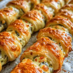 Flaky Parmesan and Spinach Cheese Twists are the epitome of comfort food, presenting a delightful blend of crispy texture, savory flavors, and a touch of gourmet flair. These delectable treats make for an irresistible appetizer or snack, perfect for any gathering, be it a casual family dinner, a festive holiday party, or an elegant soirée. The combination of golden, flaky puff pastry with a rich, cheesy filling creates a dish that is not only pleasing to the palate but also visually stunning.