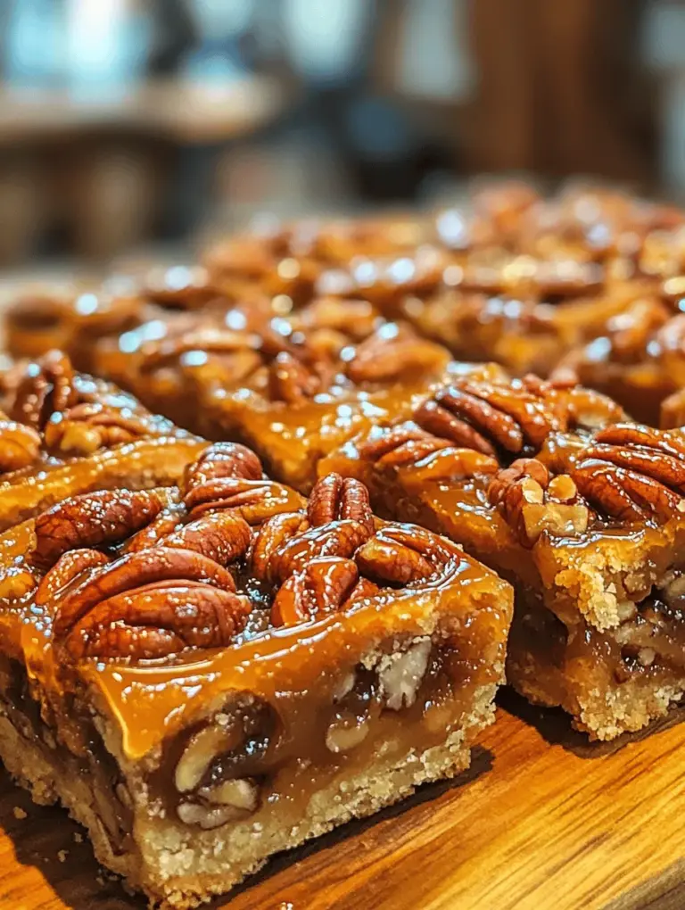 Pecan pie bars are a delightful twist on the classic pecan pie. While traditional pecan pie is a holiday favorite, pecan pie bars offer a more portable, easy-to-serve version that is perfect for gatherings and special occasions. Imagine the rich, caramel-like filling and crunchy pecan topping packed into a convenient bar form, making it easier to enjoy this beloved dessert without the fuss of slicing pie. Whether you’re hosting a holiday feast or attending a potluck, these bars are sure to impress everyone with their delightful taste and appealing presentation.