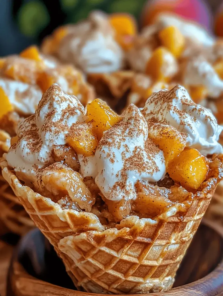 Imagine the warm, comforting flavors of traditional peach cobbler, but presented in a fun, portable cone that you can take anywhere. Welcome to the world of Peach Cobbler Stuffed Cones Delight! This creative dessert merges the beloved tastes of a classic Southern peach cobbler with the convenience of an ice cream cone, making it an ideal treat for summer gatherings, family picnics, or simply indulging on a cozy evening at home.