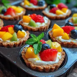 Mini No-Bake Fruit Tarts Delight are the perfect way to showcase fresh seasonal fruits while keeping your dessert light and guilt-free. This recipe is not just about satisfying your sweet tooth; it’s also about enjoying the natural flavors and textures of vibrant fruits. The tarts are composed of a wholesome crust, a creamy filling, and topped with a colorful array of fruits, making them visually appealing and nutritious. Whether you’re hosting a summer gathering, celebrating a special occasion, or simply want a healthy treat for yourself, these mini tarts are versatile enough to cater to various dietary preferences and occasions.