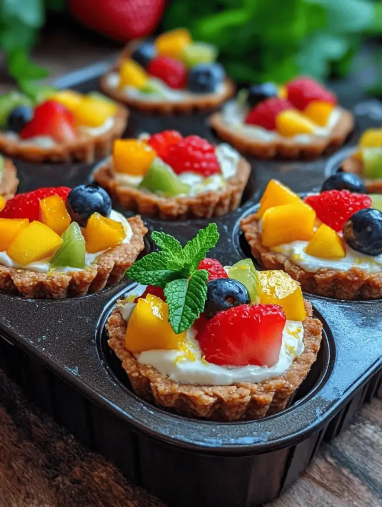 Mini No-Bake Fruit Tarts Delight are the perfect way to showcase fresh seasonal fruits while keeping your dessert light and guilt-free. This recipe is not just about satisfying your sweet tooth; it’s also about enjoying the natural flavors and textures of vibrant fruits. The tarts are composed of a wholesome crust, a creamy filling, and topped with a colorful array of fruits, making them visually appealing and nutritious. Whether you’re hosting a summer gathering, celebrating a special occasion, or simply want a healthy treat for yourself, these mini tarts are versatile enough to cater to various dietary preferences and occasions.