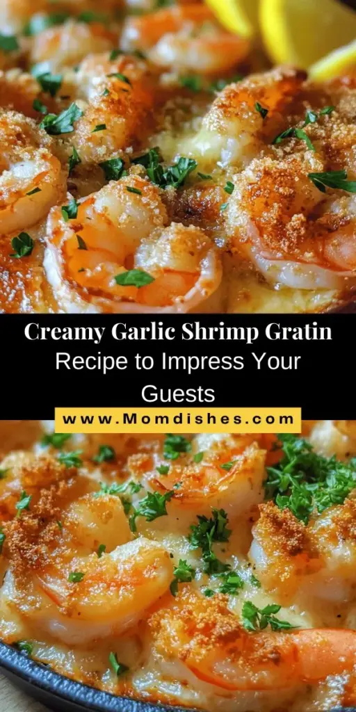 Indulge in the mouthwatering Savory Garlic Shrimp Gratin, a delightful dish that combines succulent shrimp with a rich, creamy sauce and a crunchy panko topping. Perfect for any occasion, this recipe highlights fresh ingredients like garlic, shallots, and two delicious cheeses. Impress your guests with this visual and flavorful seafood treat that’s easy to prepare. Ready to savor every bite? Check out the full recipe! #ShrimpGratin #SeafoodRecipe #DinnerIdeas #Foodie #CookingAtHome