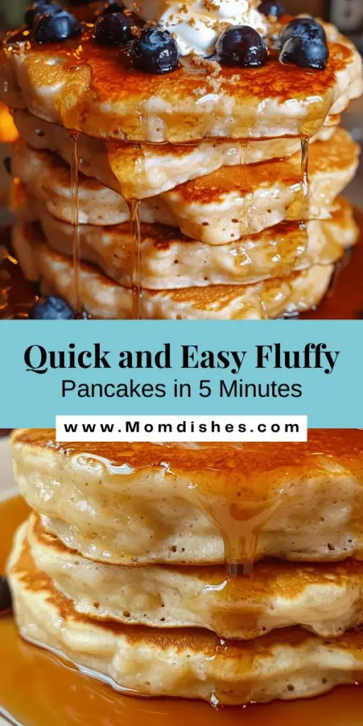 Start your day with a stack of Fluffy 5-Minute Pancakes! This quick and easy recipe promises delicious, light pancakes perfect for busy mornings or a lazy weekend breakfast. With simple ingredients and straightforward steps, you can whip up a delightful meal in just minutes. Top with syrup, fresh fruit, or your favorite toppings for a breakfast that brings comfort and joy. Try it today! #Pancakes #BreakfastRecipe #QuickMeals #Brunch #CookingTips #PancakeLovers