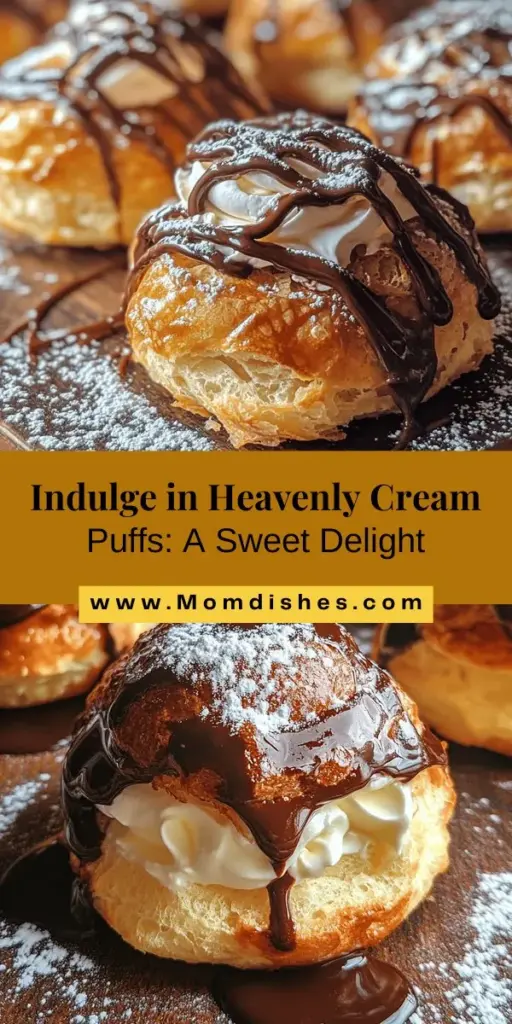 Indulge in the delicious world of heavenly cream puffs! These light and airy desserts, originally from France, are made with a delicate pastry filled with rich whipped cream. Their versatility allows for endless flavor combinations, from classic vanilla to decadent chocolate. Perfect for any occasion, cream puffs will impress your guests and satisfy your sweet tooth. Dive into the art of baking these delightful treats today! #CreamPuffs #Dessert #Baking #SweetTreats #HomemadeDelight