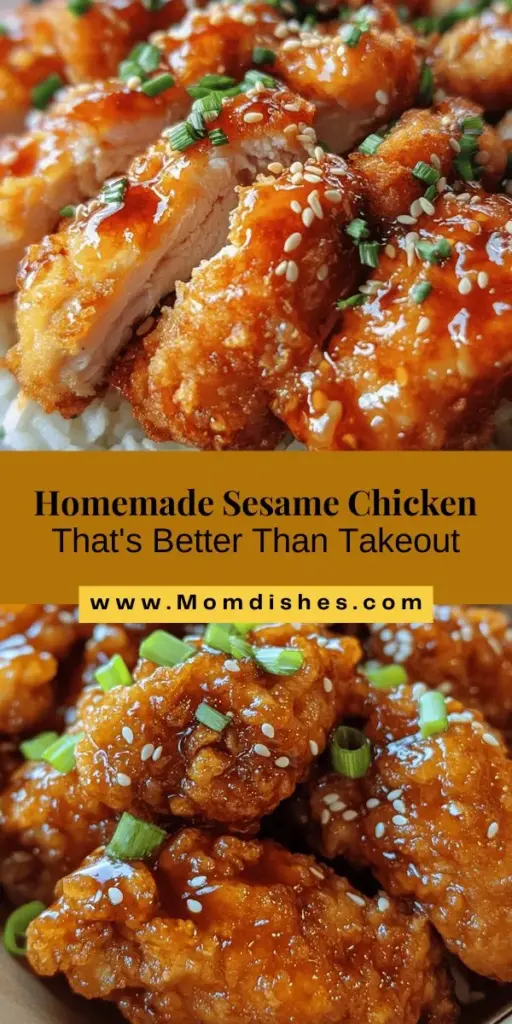 Discover the joy of making your own Crispy Chinese Takeout Sesame Chicken at home! This beloved dish balances sweet and savory flavors, combining crispy chicken with a rich sauce and toasted sesame seeds. With easy-to-follow steps, you can customize ingredients to suit your taste and dietary preferences. Perfect for any occasion, impress your family and friends with this homemade delight! #SesameChicken #HomemadeChinese #CrispyChicken #CookingAtHome #ChineseTakeout #Foodie #RecipeIdeas #HealthyEating