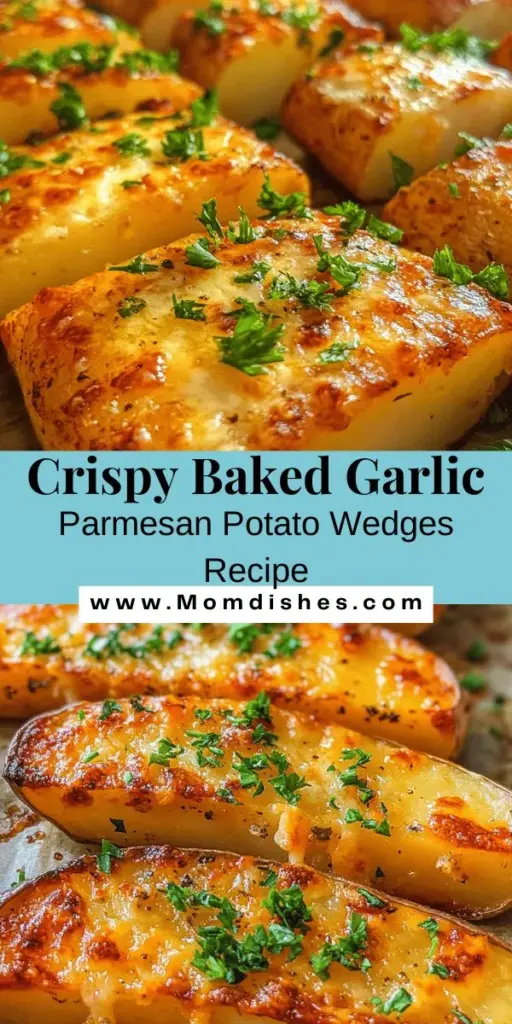 Discover the perfect side dish with these Deliciously Crispy Baked Garlic Parmesan Potato Wedges! Made with fluffy russet potatoes, seasoned with fresh garlic and nutty Parmesan cheese, these baked wedges are a healthy twist on a classic favorite. Crispy on the outside and tender on the inside, they pair wonderfully with grilled meats or as a snack on their own. Try them out and elevate your meals! #PotatoWedges #BakedPotatoes #HealthyEating #HomeCooking #GarlicParmesan #ComfortFood #SideDishes