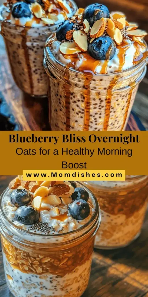 Start your day with a delicious and nutritious breakfast! These Blueberry Bliss Overnight Oats combine rolled oats, fresh blueberries, and creamy Greek yogurt, creating a flavorful and satisfying meal that’s perfect for busy mornings. Packed with antioxidants and fiber, this overnight delight is easy to customize with various toppings and fruits. Prepare it the night before and enjoy a wholesome breakfast ready to fuel your day! #OvernightOats #HealthyBreakfast #MealPrep #Blueberries #Nutrition