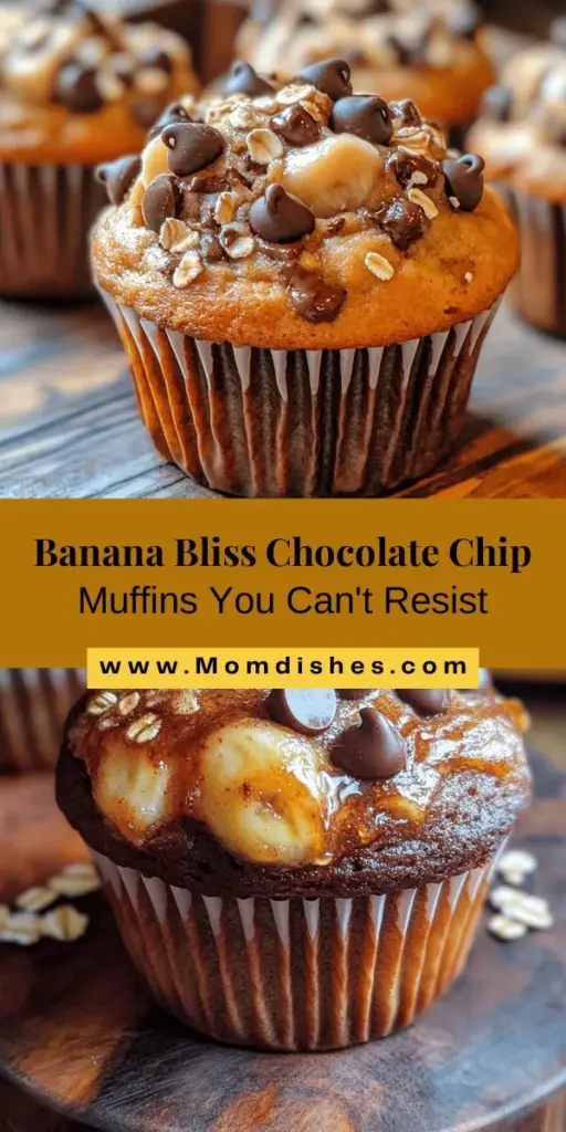 Discover the joy of baking with these Banana Bliss Chocolate Chip Muffins! Perfectly balanced between sweet and nutritious, they’re made with ripe bananas, rolled oats, and rich cocoa powder for a delightful treat. These muffins are not only delicious but also a healthier option for breakfast or snacks. Easy to customize, you can experiment with different chocolate chips or add nuts for extra flavor. Get baking today! #MuffinRecipe #HealthyBaking #BananaMuffins #ChocolateChipMuffins #HomemadeTreats