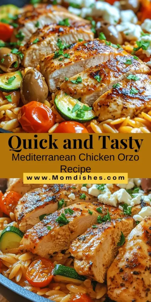 Discover a flavorful and nutritious meal with our Easy Mediterranean Chicken Orzo recipe! This vibrant dish features tender chicken, nutty orzo pasta, and a medley of fresh vegetables, all simmered in a light broth that perfectly combines rich flavors. Quick to prepare, it's ideal for busy weeknights or leisurely weekends. Enjoy your cooking experience with this healthy dish that’s great for sharing with loved ones! #MediterraneanCuisine #HealthyRecipes #ChickenOrzo #EasyCooking #MealPrep