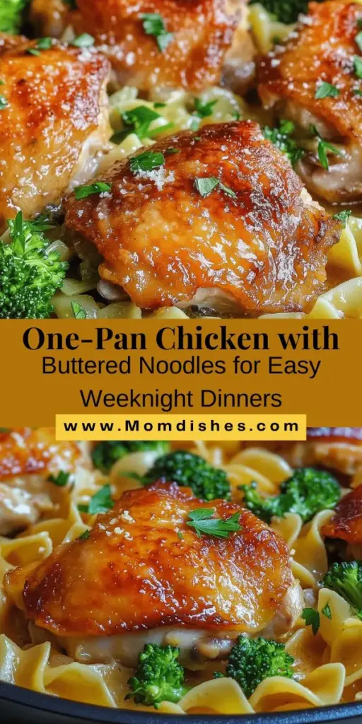 Discover a delicious and convenient weeknight dinner with this One-Pan Chicken with Buttered Noodles recipe! Perfect for busy families, this easy dish combines tender chicken thighs, buttery egg noodles, and vibrant broccoli, all cooked in one pan for minimal cleanup. Enjoy a nutritious meal packed with protein, carbs, and veggies, making it a hit with everyone. Try this tasty recipe for a hassle-free dinner tonight! #OnePanMeals #EasyRecipes #FamilyDinner #ChickenRecipes #MealPrep #CookingTips #HealthyEating