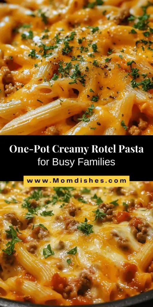 Looking for a quick and satisfying meal for your family? Try this Creamy Rotel Pasta with Ground Beef! This one-pot wonder combines tender penne pasta with a creamy sauce infused with zesty diced tomatoes and green chilies, plus savory ground beef. Perfect for busy weeknights, it’s easy to customize to fit dietary needs. Enjoy a flavorful dish that brings everyone together without the hassle of cleanup! #Pasta #OnePotMeal #FamilyDinner #EasyRecipes #ComfortFood