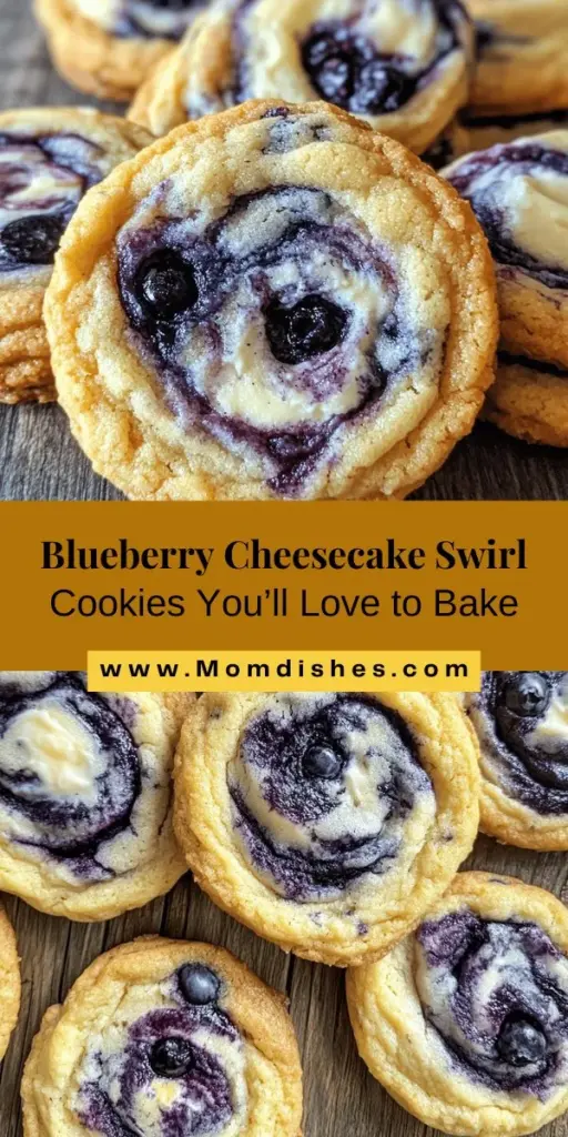 Step into a world of deliciousness with these Blueberry Cheesecake Swirl Cookies! This recipe combines the chewy goodness of cookies with a rich, creamy cheesecake filling and bursts of fresh blueberries. Perfect for any occasion, these cookies are not only visually stunning but also a delightful treat for the taste buds. Bake up a batch and impress your family and friends with this unique dessert. #Cookies #Baking #BlueberryCheesecake #DessertRecipe #YummyTreats #HomeBaking #SweetTooth #CookieLovers