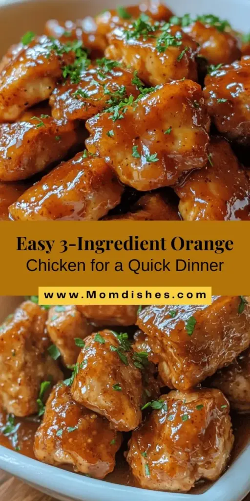 Discover the delicious simplicity of Zesty 3-Ingredient Orange Chicken! This vibrant dish combines juicy chicken thighs, sweet orange marmalade, and tangy BBQ sauce for a quick and satisfying meal that impresses. Perfect for busy weeknights or entertaining, this recipe delivers big flavor with minimal effort. Serve it over rice or alongside fresh veggies for a complete meal. Try it out tonight! #OrangeChicken #EasyRecipes #CookingAtHome #DinnerIdeas #YummyFood