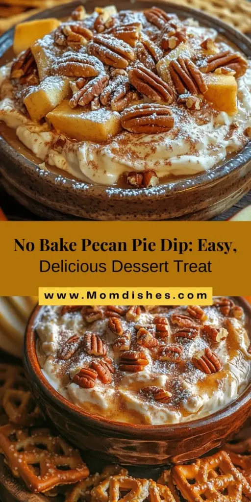 Treat your guests to the delicious No Bake Pecan Pie Dip that combines the classic flavors of pecan pie with the ease of a no-bake recipe. This creamy, nutty dip is perfect for any gathering and can be made in just minutes! Serve it with graham crackers, apple slices, or pretzels for a delightful snack that everyone will love. Easy to customize and quick to prepare, this dip is a must-try! #NoBakeDessert #PecanPieDip #EasyRecipes #DessertDips #SweetTreats #PartyFood