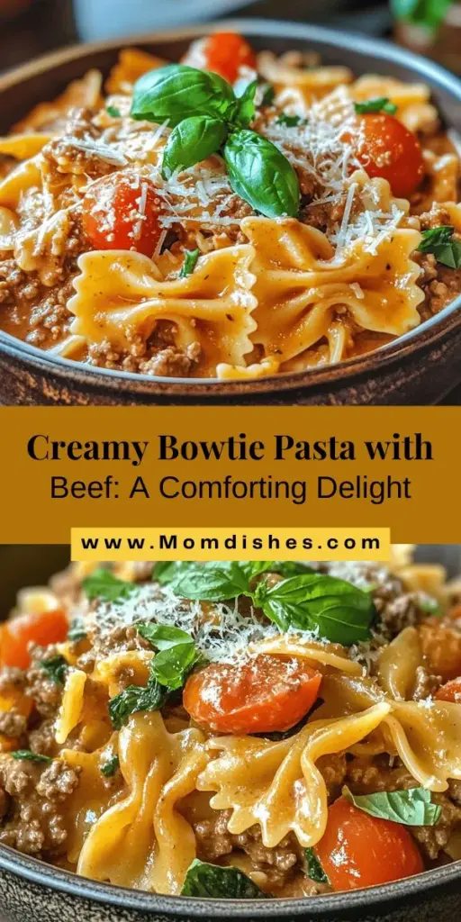 Experience the ultimate comfort food with this Creamy Beef and Bowtie Pasta recipe! This hearty dish combines tender ground beef, bowtie pasta, and a rich, creamy sauce for a meal that satisfies any craving. Perfect for busy weeknights or special gatherings, it's easy to customize with fresh veggies and spices. Delight your taste buds and impress your guests with this delicious recipe that feels like a warm hug in a bowl! #PastaRecipe #ComfortFood #DinnerIdeas #EasyRecipes #BeefPasta #CookingAtHome #FoodieFavorites