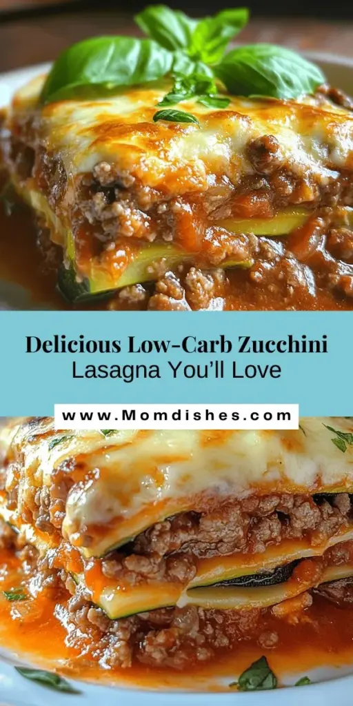 Discover a delicious twist on classic lasagna with this low-carb zucchini lasagna recipe! Perfect for those looking to reduce carbs without sacrificing flavor, this dish uses zucchini instead of pasta, packed with nutritious ingredients like lean meat, marinara sauce, and a blend of cheeses. It's not only satisfying but also a healthy option for weeknight dinners. Try it today for a comforting meal that supports your low-carb lifestyle! #ZucchiniLasagna #LowCarb #HealthyEating #ComfortFood #RecipeIdeas