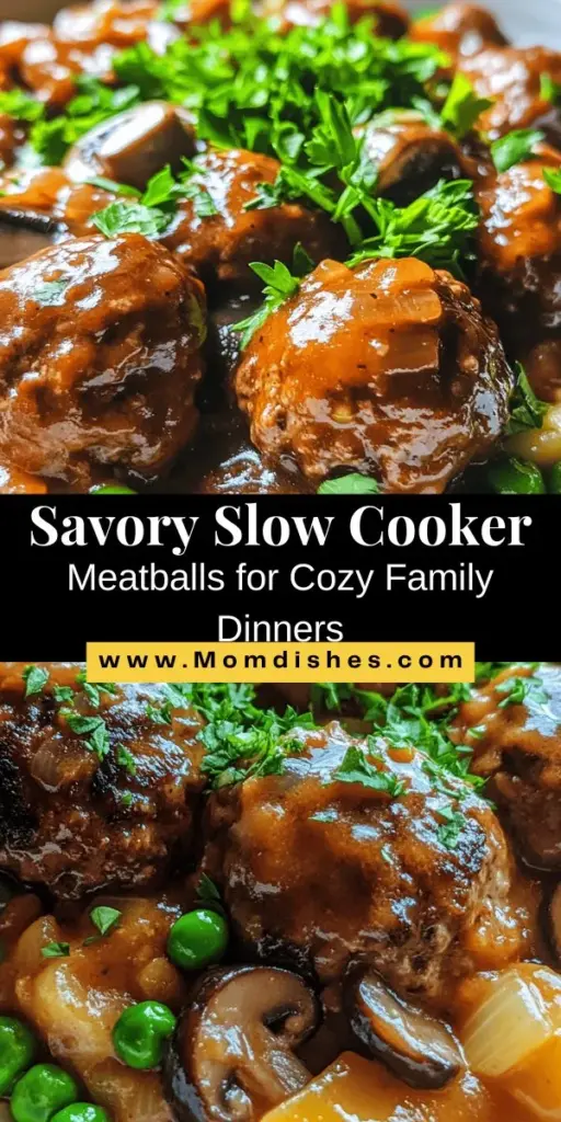 Indulge in the comforting flavors of Savory Slow Cooker Salisbury Steak Meatballs! This easy recipe combines frozen meatballs, creamy mushroom soup, and rich beef broth for a delicious family meal. Perfect for busy weeknights, just set it and forget it while your slow cooker works its magic! Serve over mashed potatoes, rice, or pasta for a hearty dish everyone will love. #SlowCooker #ComfortFood #SalisburySteak #EasyRecipes #FamilyDinner #MealPrep