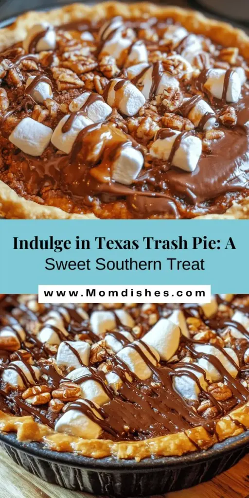 Discover the mouthwatering charm of Texas Trash Pie, a delightful Southern dessert that perfectly blends sweet, salty, and nutty flavors. This easy recipe features a unique mix of crushed saltines, mini marshmallows, chocolate chips, and chopped pecans, all nestled in a simple pie crust. Ideal for potlucks and family gatherings, each slice is a taste of Texan hospitality and a chance to create lasting memories. Get ready to impress with this comforting dessert! #TexasTrashPie #SouthernDesserts #ComfortFood #Baking #PieRecipes #Foodie #DessertLovers #HomeBaking