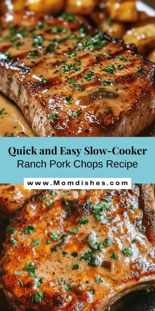 Busy weeknights just got easier with these Slow-Cooker Creamy Ranch Pork Chops! This delicious recipe features tender pork chops simmered in a rich ranch-inspired sauce, making it a family favorite. Simply set it and forget it while the flavors meld beautifully throughout the day. Pair with mashed potatoes or steamed veggies for a comforting meal. Perfect for hectic schedules. Try it tonight! #SlowCookerRecipes #PorkChops #EasyDinner #FamilyMeals #ComfortFood #MealPrep