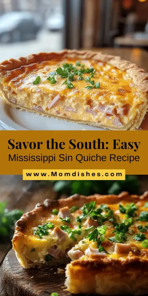 Discover the deliciousness of Mississippi Sin Quiche, a Southern twist on a classic dish! This savory quiche combines creamy cheese, hearty meats, and a spicy kick, perfect for brunch or dinner. Easy to make with a pre-baked crust, cream cheese, eggs, cheddar, and a touch of hot sauce, it's a crowd-pleaser for any occasion. Get ready to impress your family and friends with this delightful recipe! #MississippiSinQuiche #QuicheRecipe #SouthernCooking #BrunchIdeas #ComfortFood #DeliciousBites