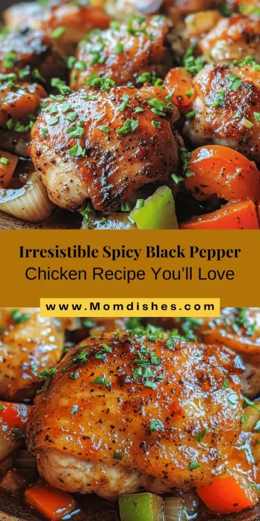 Experience the flavors of Spicy Savory Black Pepper Chicken, a dish that combines tender chicken thighs, vibrant vegetables, and the warmth of black pepper. This recipe, rooted in Asian cuisine, bursts with umami from savory sauces and keeps health in mind with its nutritious ingredients. Perfect for any occasion, it's easily customizable and sure to impress. Dive into this culinary adventure! #BlackPepperChicken #CulinaryDelight #AsianCuisine #HealthyEating #HomeCooking #SpicyFood