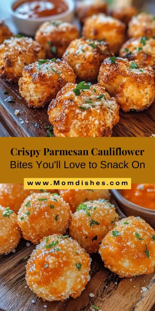 Discover the perfect guilt-free snacking option with Crispy Parmesan Cauliflower Bites! These delightful and healthy bites combine the nutritional powerhouse of cauliflower with the savory richness of Parmesan cheese, creating a crunchy treat that satisfies your cravings without the guilt. Easy to make and packed with flavor, they’re ideal for any occasion. Try them as an appetizer, side dish, or a standalone snack today! #HealthySnacks #CrispyBites #Cauliflower #Parmesan #SnackIdeas #YummyRecipes