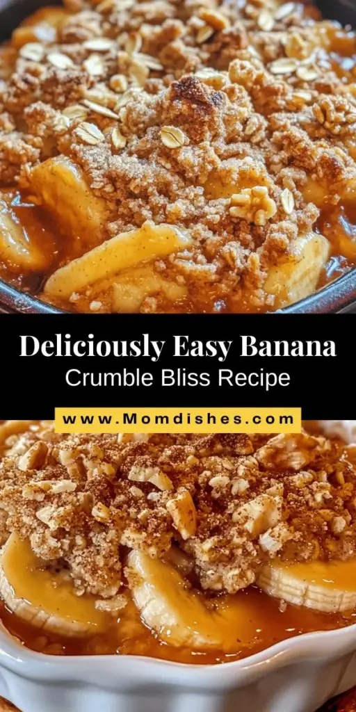 Discover the warm and comforting flavors of Banana Crumble Bliss! This delectable dessert combines ripe bananas with a crunchy topping for a delightful treat any time of day. Packed with nutrients like potassium and fiber, it's as wholesome as it is satisfying. Whether you enjoy it as breakfast or dessert, this easy recipe is customizable to fit any dietary preference. Dive into the deliciousness of Banana Crumble Bliss! #BananaCrumble #DessertRecipe #HealthyEating #ComfortFood #BakingAtHome #Foodie