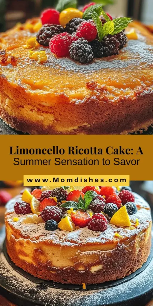 Indulge in a slice of summer with this Limoncello Ricotta Cake! Combining creamy ricotta and zesty Limoncello, this cake is moist, refreshing, and perfect for warm days or festive gatherings. Understanding each ingredient's role is key to achieving that light, airy texture. Top with powdered sugar and fresh berries for a deliciously elegant presentation. Treat yourself and your loved ones to this delightful dessert! #LimoncelloRicottaCake #DessertRecipe #BakingJoy #SummerBaking #RicottaDesserts