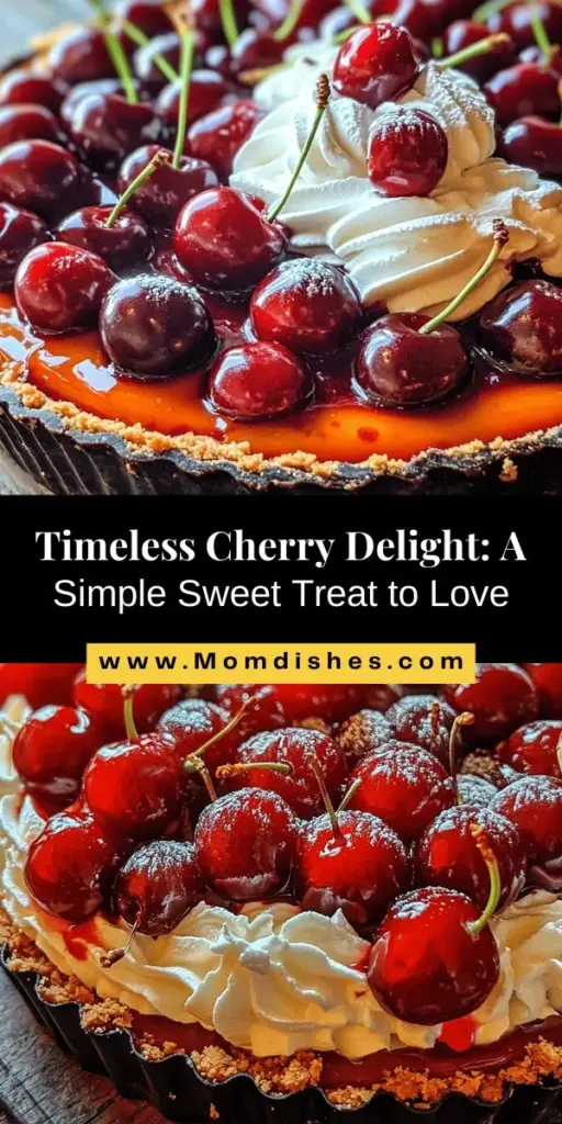 Dive into the timeless charm of Classic Cherry Delight! This delightful dessert pairs tart cherries with creamy whipped topping and a crunchy graham cracker crust, creating a visually stunning and delicious treat that's perfect for any occasion. Easy to make and customizable, it showcases the beauty of seasonal ingredients. Share it at gatherings or enjoy it at home. Your taste buds will thank you! #CherryDelight #DessertRecipe #SeasonalFlavors #HomemadeDelight #SweetTreats