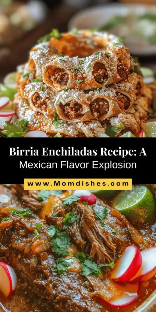 Discover the rich flavors of Mexican cuisine with Birria Enchiladas Delight! This mouthwatering recipe combines tender birria beef, soft corn tortillas, and gooey Oaxaca cheese, creating a comforting meal perfect for family gatherings. Learn the history of birria and the essential ingredients that make this dish special. Get ready to impress your loved ones with this delicious fusion of two classic favorites! #BirriaEnchiladas #MexicanCuisine #ComfortFood #FamilyRecipes #FoodieAdventure