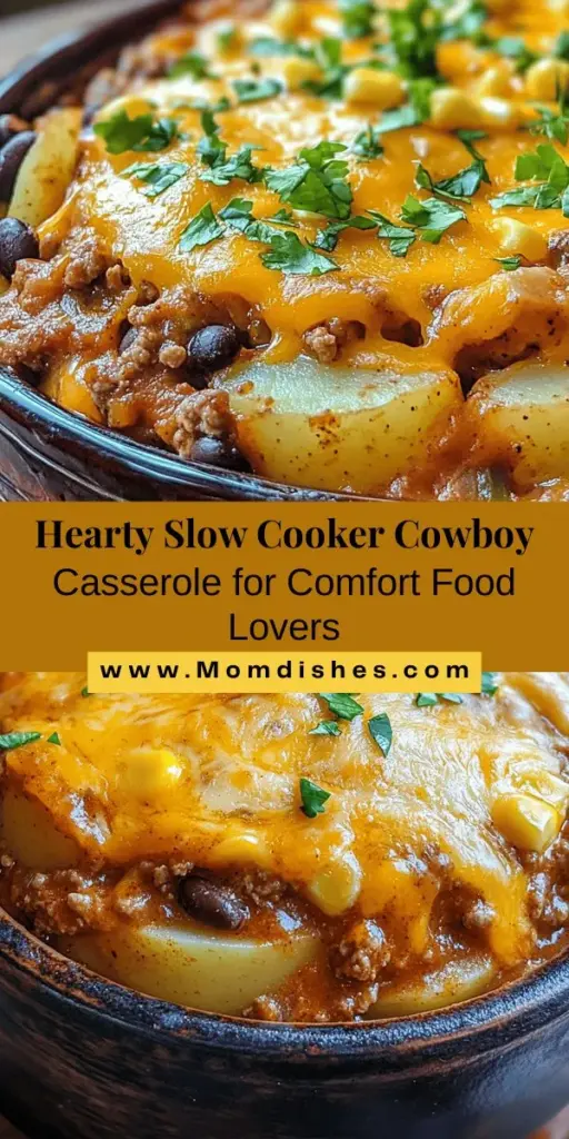 Discover the warmth of home-cooked meals with this Slow Cooker Cowboy Casserole! A comforting blend of ground meat, beans, fresh veggies, and melted cheese, this one-pot dish is perfect for busy nights. It's not only hearty and delicious but also customizable for different dietary preferences. Gather your family around the table and enjoy the flavors and stories that come with this classic comfort food! #CowboyCasserole #SlowCookerRecipes #ComfortFood #HeartyMeals #FamilyDinner #EasyCooking #OnePotMeal