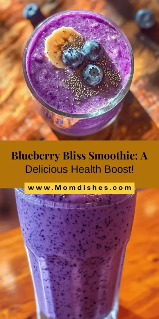 Try this delicious and refreshing Blueberry Bliss Smoothie packed with antioxidants and nutrients! Made with blueberries, bananas, yogurt, and your choice of milk, this smoothie is perfect for breakfast or a quick snack. Benefits include improved heart health, enhanced brain function, and weight management. Easy to customize with fresh or frozen fruits, leafy greens, and superfoods, it's a nutritious treat that fits any lifestyle. #SmoothieRecipe #HealthyEating #BlueberryBliss #Nutrition #Superfoods #MealPrep