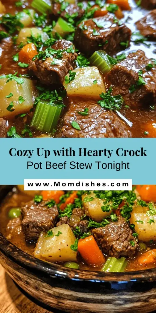 Warm up your evenings with a Hearty Crock Pot Beef Stew that’s perfect for cozy nights in or family gatherings. This classic dish blends tender beef chuck, fresh vegetables, and aromatic herbs, all simmered to perfection in your slow cooker. With minimal effort and maximum flavor, it’s a meal everyone will love. Customize it with seasonal veggies for a delightful twist. Enjoy comfort food at its finest! #BeefStew #CrockPotRecipes #ComfortFood #FamilyMeals #SlowCooking #HealthyEating